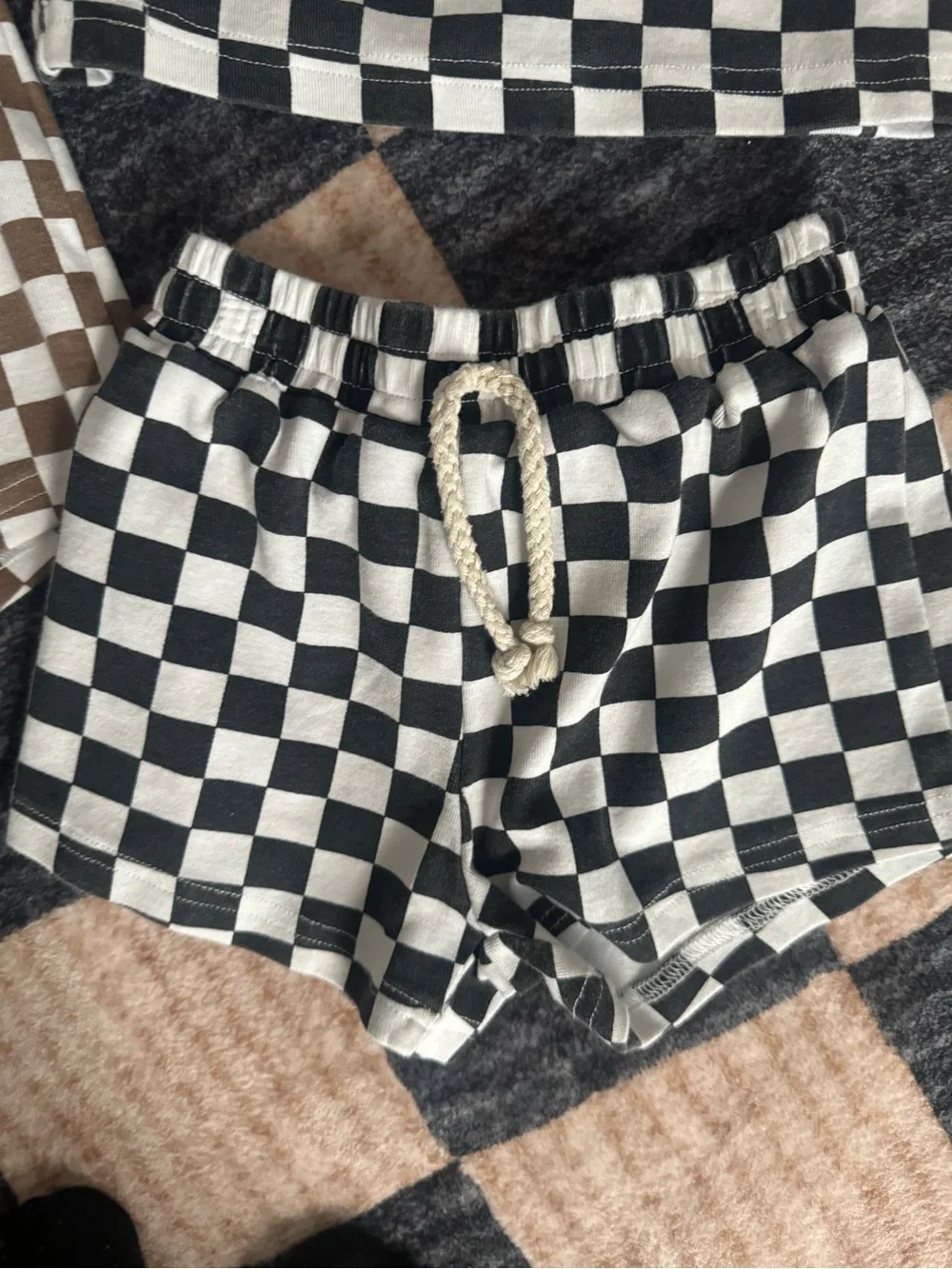 Little One Shop Black Checkered Short Set